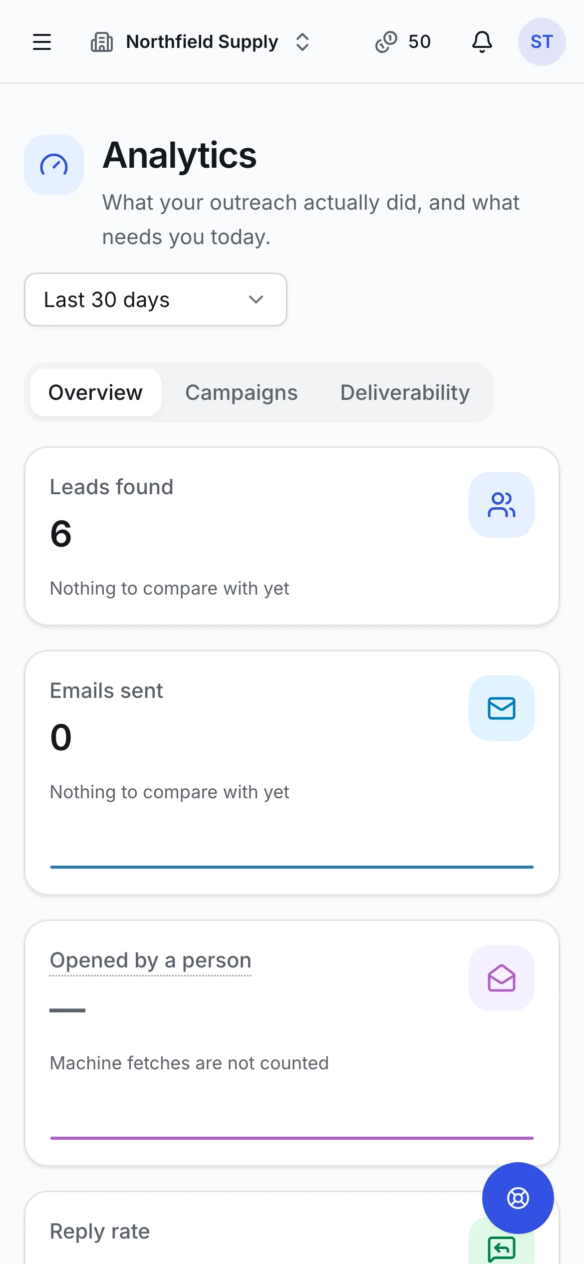 The analytics dashboard with the funnel and campaign metrics, on a phone